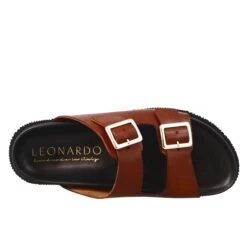 Brown Double Buckle Sandals For Men In Leather Open On The Back -Shoes Store sandali doppia fibbia da uomo in pelle m6853tan 5