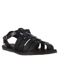 Men's Franciscan Sandals Handmade In Black Leather With Buckle Closure