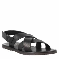Handmade Men's Sandals In Black Leather With Velcro Closure