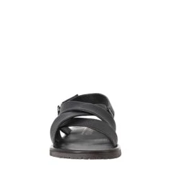 Handmade Men's Sandals In Black Leather With Velcro Closure -Shoes Store sandali francescani da uomo in pelle m7557nero 3