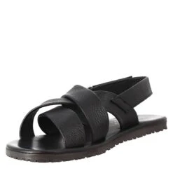 Handmade Men's Sandals In Black Leather With Velcro Closure -Shoes Store sandali francescani da uomo in pelle m7557nero 4