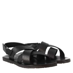 Handmade Men's Sandals In Black Leather With Velcro Closure -Shoes Store sandali francescani da uomo in pelle m7557nero 7