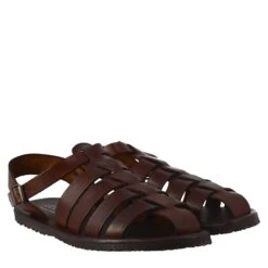 Men's Franciscan Sandals Handmade In Brown Leather With Ankle Strap -Shoes Store sandali francescani da uomo m5047marrone 7