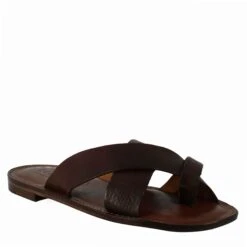 Coffee Brown Leather Gladiator Sandals For Men