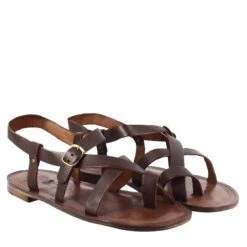 Men's Gladiator Model Rimini Sandals In Brown Leather -Shoes Store sandali rimini gladiatore da uomo 50083marrone 4