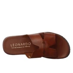Men's H-shaped Sandals In Brown Leather -Shoes Store sandali uomo a H in pelle m7896tan 5