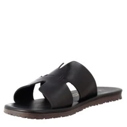 Men's H-shaped Sandals In Black Leather -Shoes Store sandali uomo a H in pellem7896nero 4