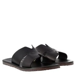 Men's H-shaped Sandals In Black Leather -Shoes Store sandali uomo a H in pellem7896nero 7