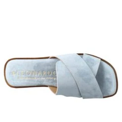 Women's Double Band Sandal In Light Blue -Shoes Store sandalo basso da donna doppia fascia in scamosciato 5990celeste 5