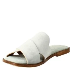 Women's Double Band Sandal In Green Suede -Shoes Store sandalo basso da donna doppia fascia in scamosciato 5990verde 4