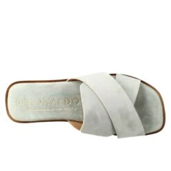 Women's Double Band Sandal In Green Suede -Shoes Store sandalo basso da donna doppia fascia in scamosciato 5990verde 5