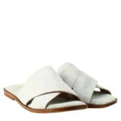 Women's Double Band Sandal In Green Suede -Shoes Store sandalo basso da donna doppia fascia in scamosciato 5990verde 7