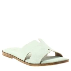 Women's H-shaped Sandals In Green Suede Leather