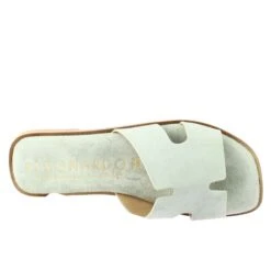 Women's H-shaped Sandals In Green Suede Leather -Shoes Store sandalo basso da donna doppia fascia in scamosciato 6016verde 5