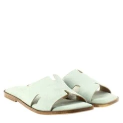 Women's H-shaped Sandals In Green Suede Leather -Shoes Store sandalo basso da donna doppia fascia in scamosciato 6016verde 7