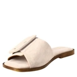 Low Sandal For Woman In Beige Suede -Shoes Store sandalo basso da donna in scamosciato 5988beige 4