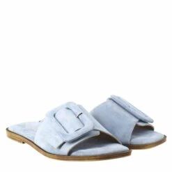 Low Women's Sandal In Light Blue Suede -Shoes Store sandalo basso da donna in scamosciato 5988celeste 7