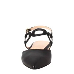 Woman's Pointed Toe Medium Heel Closed Sandal In Black Leather -Shoes Store sandalo chiuso tacco medio da donna a punta in pelle plisse CC 80 185nero 3