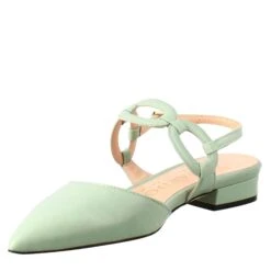 Woman's Pointed Toe Medium Heel Closed Sandal In Green Leather -Shoes Store sandalo chiuso tacco medio da donna a punta in pelle plisse CC 80 185verde 4