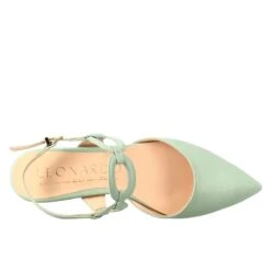 Woman's Pointed Toe Medium Heel Closed Sandal In Green Leather -Shoes Store sandalo chiuso tacco medio da donna a punta in pelle plisse CC 80 185verde 5