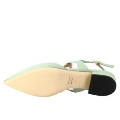 Woman's Pointed Toe Medium Heel Closed Sandal In Green Leather -Shoes Store sandalo chiuso tacco medio da donna a punta in pelle plisse CC 80 185verde 6