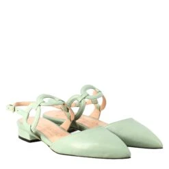 Woman's Pointed Toe Medium Heel Closed Sandal In Green Leather -Shoes Store sandalo chiuso tacco medio da donna a punta in pelle plisse CC 80 185verde 7
