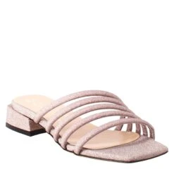 Square-shaped Women's Sandal In Pink Leather With Glitter