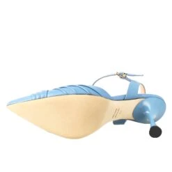 Woman's Pointed Toe Sandal In Light Blue Pleated Leather With High Heel -Shoes Store sandalo da donna a punta in pelle 1782jeans 6