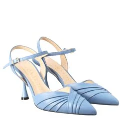 Woman's Pointed Toe Sandal In Light Blue Pleated Leather With High Heel -Shoes Store sandalo da donna a punta in pelle 1782jeans 7