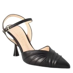 Pointed Toe Sandal In Black Leather With Heel