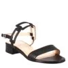 Woman's Open Sandal With Low Heel In Black Glitter Effect Leather -Shoes Store sandalo da donna con tacco basso in pelle 2