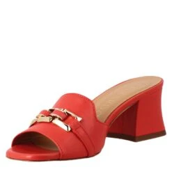 Open Sandal With Buckle For Woman In Red Leather -Shoes Store sandalo da donna in pelle con fibbia colore oro2185rosso 4