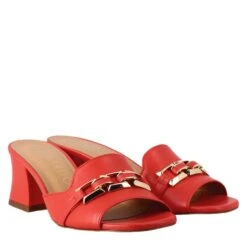 Open Sandal With Buckle For Woman In Red Leather -Shoes Store sandalo da donna in pelle con fibbia colore oro2185rosso 7