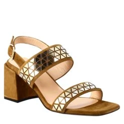 Women's Sandal In Brown Suede With Applied Glitter