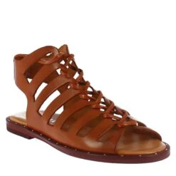 Women's Gladiator Sandal With Handmade Laces In Brown Leather