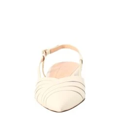 Woman's Pointed Toe Medium Heel Closed Sandal In Beige Pleated Leather -Shoes Store sandalo tacco medio da donna in pelle plisse CC 80 187beige 3