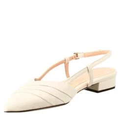 Woman's Pointed Toe Medium Heel Closed Sandal In Beige Pleated Leather -Shoes Store sandalo tacco medio da donna in pelle plisse CC 80 187beige 4