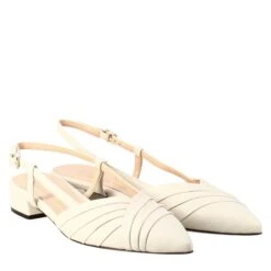 Woman's Pointed Toe Medium Heel Closed Sandal In Beige Pleated Leather -Shoes Store sandalo tacco medio da donna in pelle plisse CC 80 187beige 7