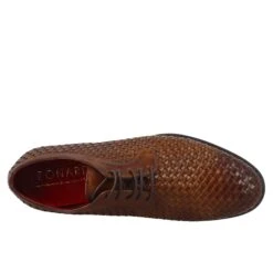 Elegant Men's Brown Derby In Woven Full Grain Leather -Shoes Store scarpa da uomo in pelle intrecciata 10638marrone 5