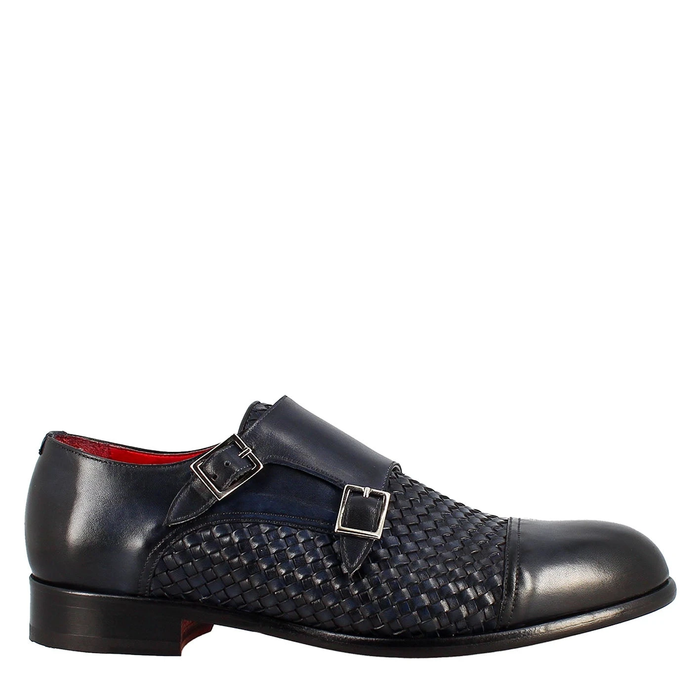 Men's Double Buckle Shoe In Blue Woven Leather 4 Men's Double Buckle Shoe In Blue Woven Leather - Image 2