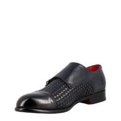 Men's Double Buckle Shoe In Blue Woven Leather 12 Men's Double Buckle Shoe In Blue Woven Leather -Shoes Store scarpa doppia fibbia da uomo in pelle intrecciata 11285blu 4