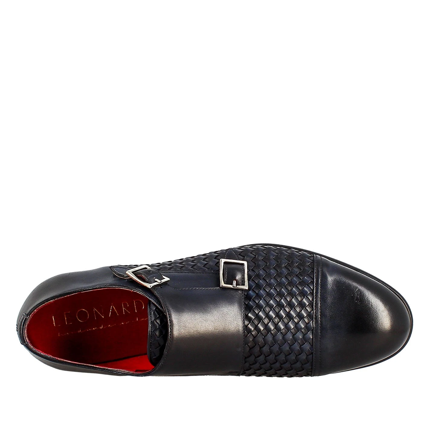 Men's Double Buckle Shoe In Blue Woven Leather 7 Men's Double Buckle Shoe In Blue Woven Leather - Image 5