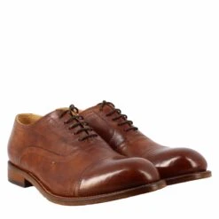 Men's Elegant Vintage Brown Oxford Shoe In Leather -Shoes Store scarpa francesina vintage elegante da uomo in pelle 36526marrone 7