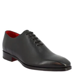 Handmade Men's Lace-up Shoes In Black Leather With Laces