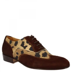 Handmade Women's Oxford Shoes In Leopard Patterned Dark Brown Pony Skin