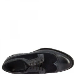 Men's Handmade Lace-up Half Brogues Shoes In Blue Calfskin And Suede -Shoes Store scarpe stringate half brogues da uomo fatte a mano in pelle di vitello e camoscio blu 6