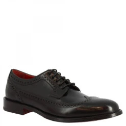 Men's Handmade Lace-up Half Brogues Shoes In Black Calf Leather