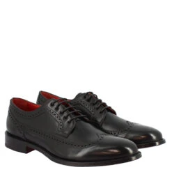 Men's Handmade Lace-up Half Brogues Shoes In Black Calf Leather -Shoes Store scarpe stringate half brogues da uomo fatte a mano in pelle di vitello nera 7