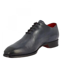 Handmade Men's Wholecut Shoes In LEATHER Delavè Blue Calfskin -Shoes Store scarpe wholecut da uomo artigianali in pelle di vitello delave blu 4