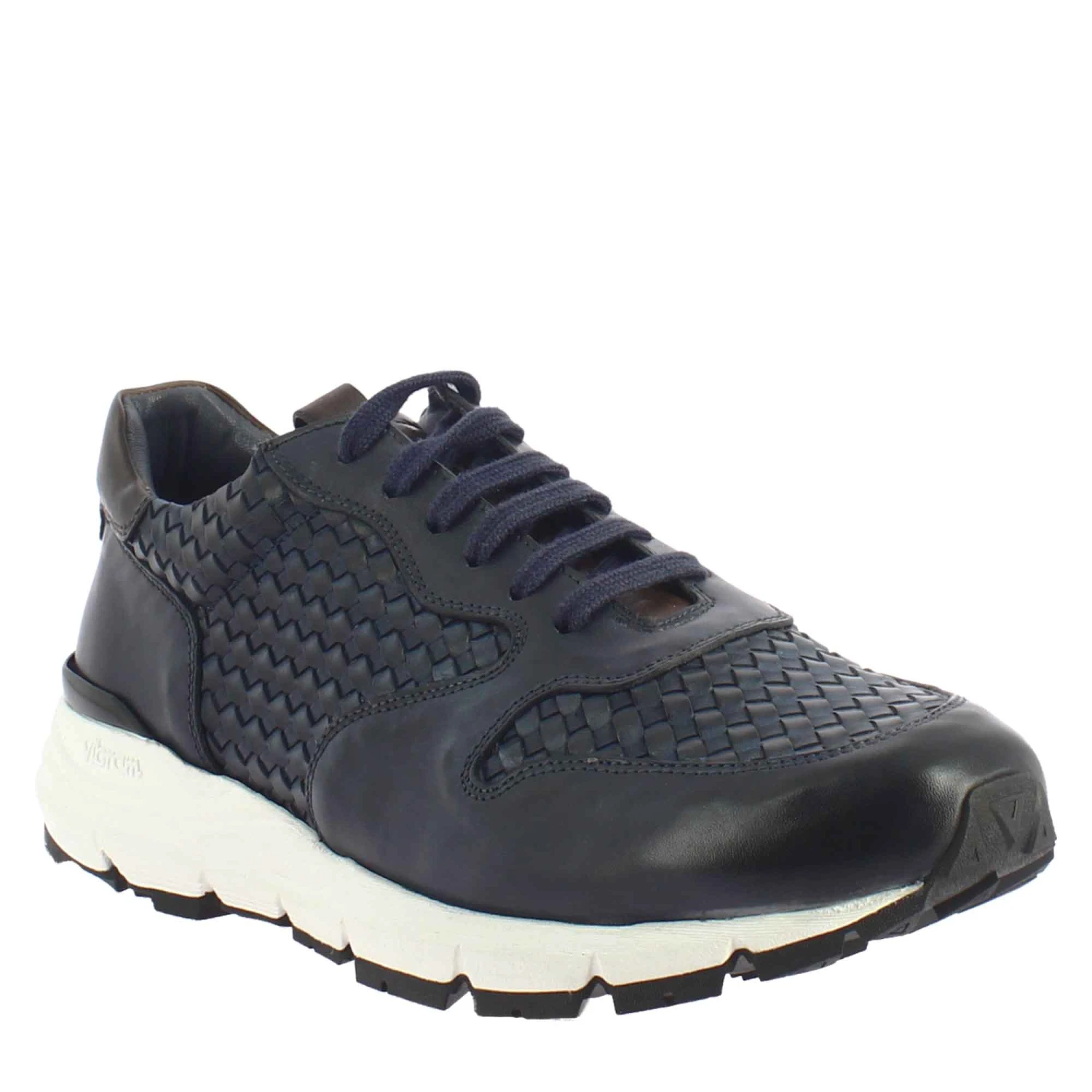 Elegant Blue Sneaker For Men In Woven Leather 3 Elegant Blue Sneaker For Men In Woven Leather